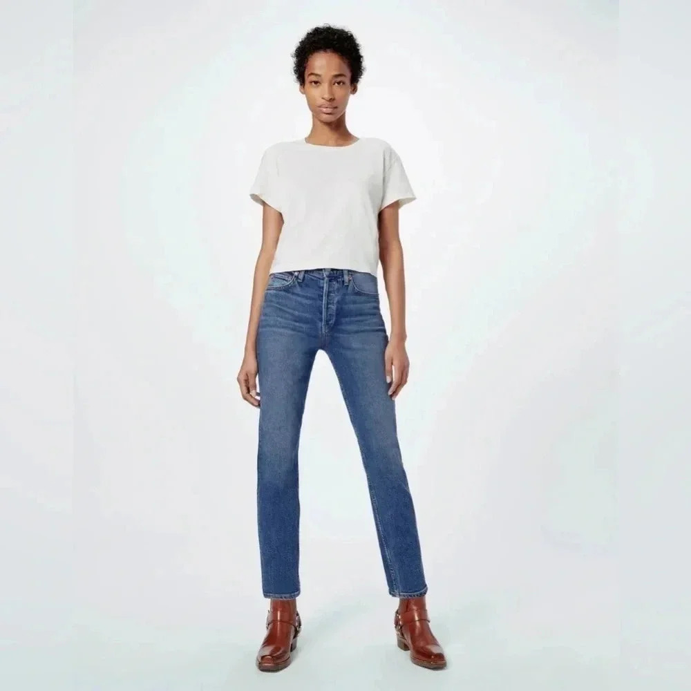 RE/DONE 90’s High Rise Ankle Crop Denim Jeans Button Fly size 28